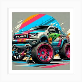 Ford Raptor Pickup Truck Vehicle Colorful Comic Graffiti Style Art Print