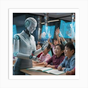 Robot Teacher In Classroom Art Print