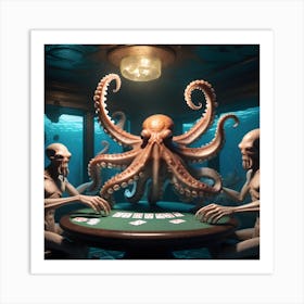 Octopuses Playing Poker Underwater Art Print