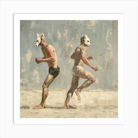 Men Dancing Fox Masks - S Art Print