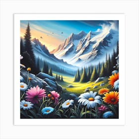 Daisies In The Mountains Art Print