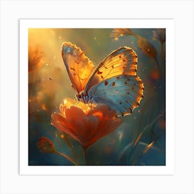 Butterfly Resting on Heart Flower 7 Art Print