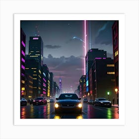 The Pulse of the City Urban Lights and Reflections Art Print