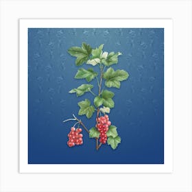 Vintage Redcurrant Plant Botanical on Bahama Blue Pattern Art Print