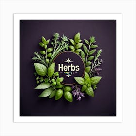 Herbs Logo On Dark Background Art Print