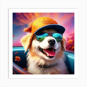 Dog In A Car Art Print