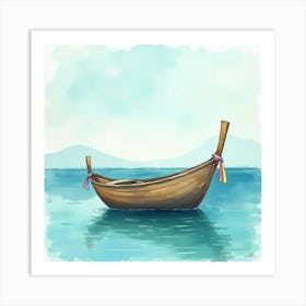 Classic Wooden Boat In Watercolor Tranquil Lagoon 1 Art Print