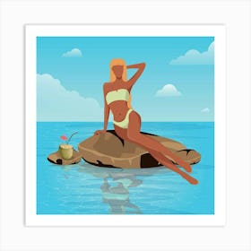 Woman On A Rock Art Print