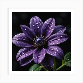 Purple Flower With Raindrops Art Print