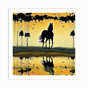 Horse In Water Art Print