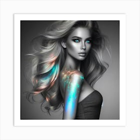 Girl With A Glowing Tattoo Art Print