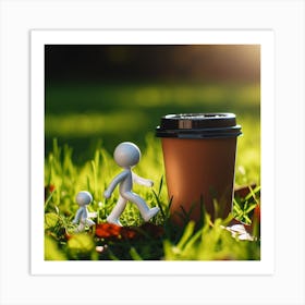 Man And A Woman Walking With A Coffee Cup Art Print