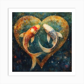 Koi Fish In Heart Art Print