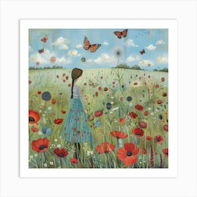 Poppies And Butterflies Art Print