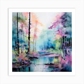 Watercolour Landscape Wild Forest Forest Art Print