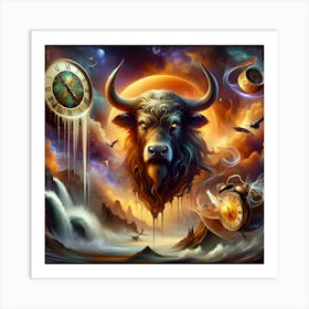 Mystical Taurus: Surreal Realms of Time Art Print