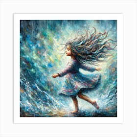 Dancing In The Rain Mystery Girl Oil Painting Art Print