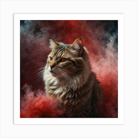 Cat In Red Smoke Art Print