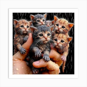 Kittens In Rain Art Print