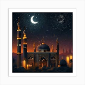 Islamic Mosque At Night Art Print