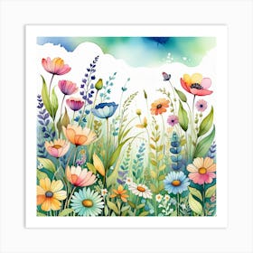 Watercolor Flowers Background Art Print