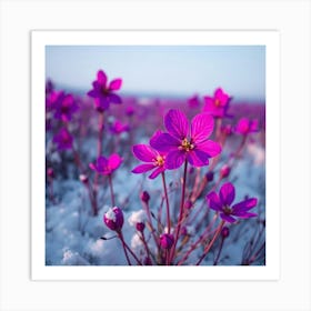 Purple Flowers In The Snow 1 Poster