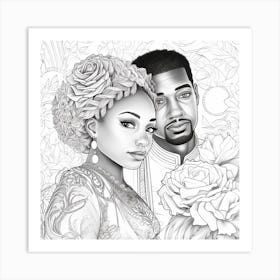 Black And White Wedding Drawing Art Print