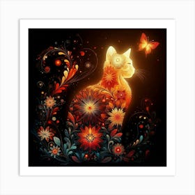 Cat With Flowers 7 Art Print