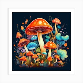 Mushrooms In The Forest 90 Art Print