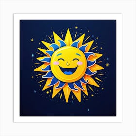 Lovely smiling sun on a blue gradient background 52 Art Print