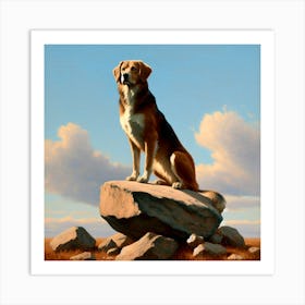 Dog On Rock Art Print