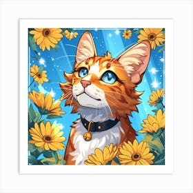 Cat With Flowers 1 Art Print