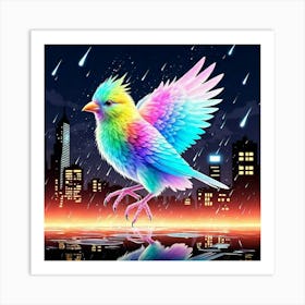 Colorful Bird In The Rain Art Print