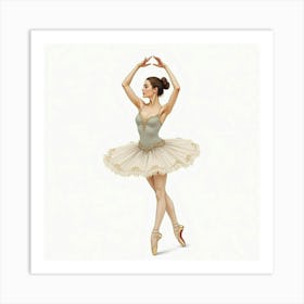 French Lady In A Graceful Ballet Pose, Watercolor With Soft And Fluid Movements 1 Art Print