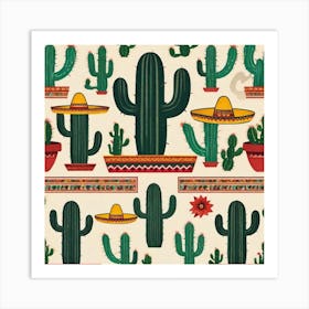 Mexican Cactus Pattern 15 Art Print