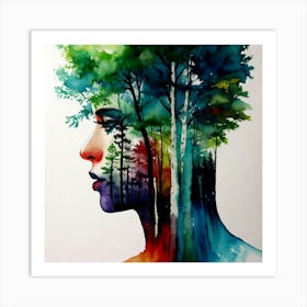 Woman'S Head With Trees Art Print