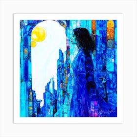 Gazing - Woman In Blue Gazing Out Art Print