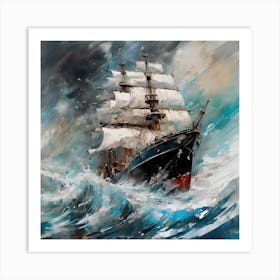 Sailing Ship In Stormy Sea 1 Art Print