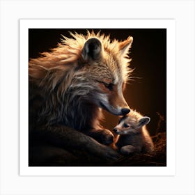 Fox And Cub, A Mother Animal Caring For Her Young Illustrating Nurturing And Love Art Print