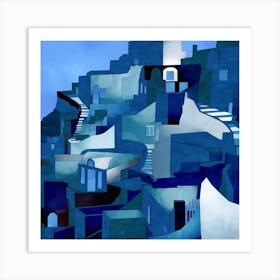 Santorini Blue Square Art Print