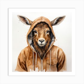 Watercolour Cartoon Markhor In A Hoodie 2 Art Print