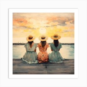 Three Girls At Sunset 2 Art Print