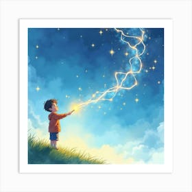 Boy Looking Up At The Stars Art Print