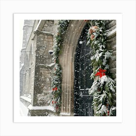 Christmas Garlands In The Snow Art Print