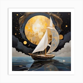 Sailboat In The Moonlight Art Print