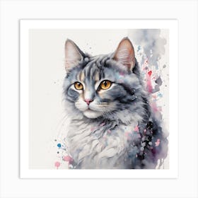 Watercolor Cat Painting Art Print