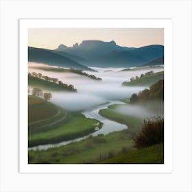 Misty Valley In The Mountains Art Print