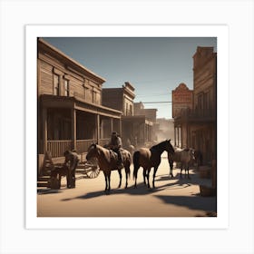 Western Town In Texas With Horses No People Perfect Composition Beautiful Detailed Intricate Insa Art Print