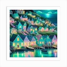 Night At The Harbor Art Print