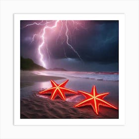 Lightning On The Beach Art Print